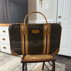 Brown and Tan Travel Bag with Leather Trim and Sturdy Handles